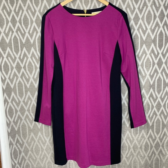 MICHAEL Michael Kors Dresses & Skirts - MICHAEL Michael Kors Long Sleeve Shift Magenta & Black Illusion Dress Size:12